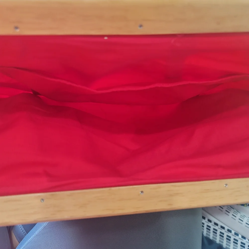 Pink Orange canvas wooden handle summer clutch bag - Picture 5 of 6